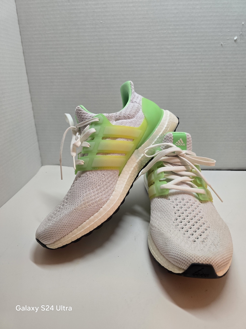 Adidas Ultraboost Sneakers in White with Neon Green Accents